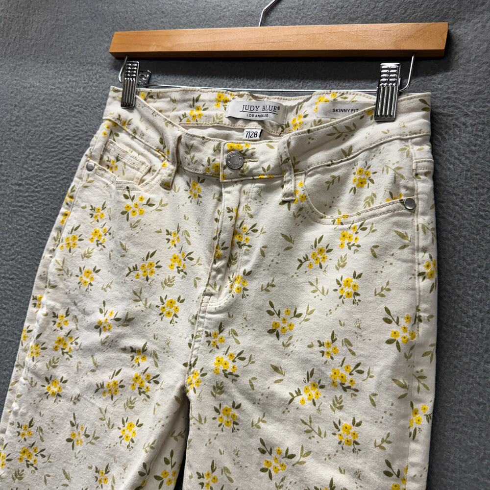 Judy Blue Jeans Womens 7 / 28 Skinny Fit Denim Golden Meadow Floral 26" Inseam - Picture 8 of 12